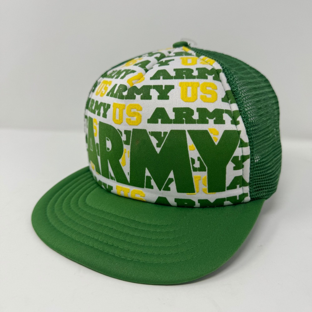 Vintage K-Products US Army Trucker Hat Mens OSFA Green All Over Print NWT Flaw